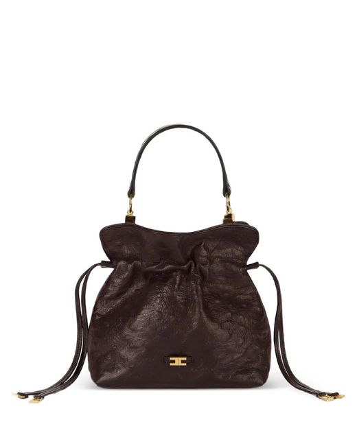 Elisabetta Franchi Brown Leather Bag With Ostrich Print