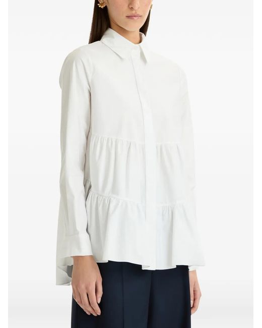 Oscar de la Renta White Tiered Cotton Poplin Blouse
