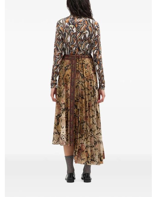 Pierre Louis Mascia Natural Ceto Tapestry-Print Asymmetric Midi Skirt