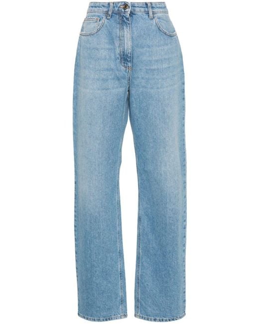 Elisabetta Franchi Blue Embroidered-logo Straight-leg Jeans