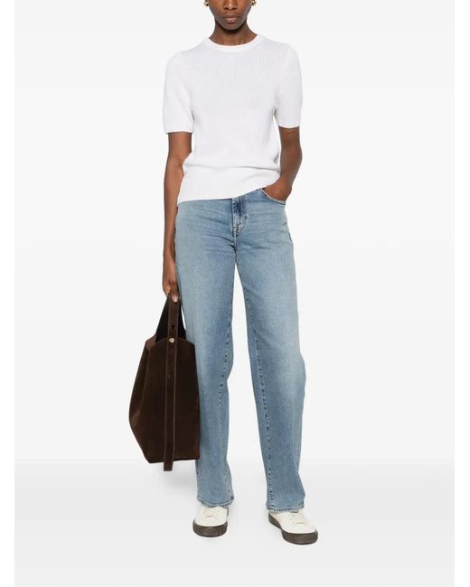 Allude White Short-Sleeve Knitted T-Shirt