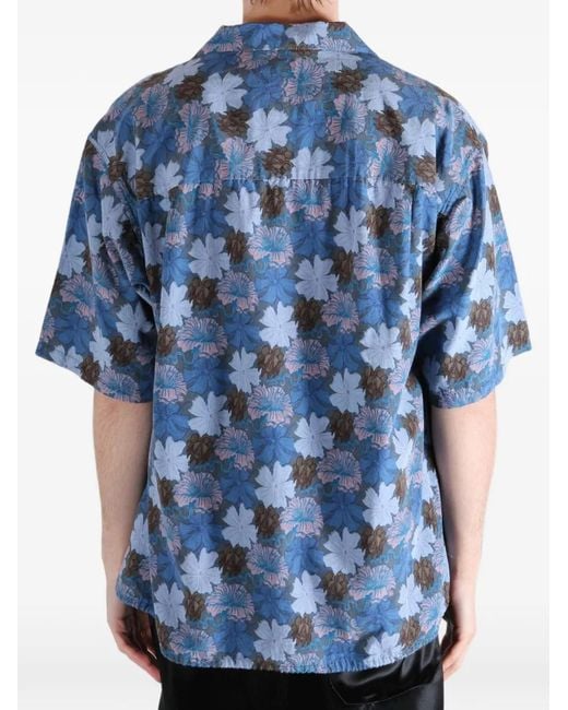 Nanamica Blue Nanaloha Floral-Print Short-Sleeve Shirt