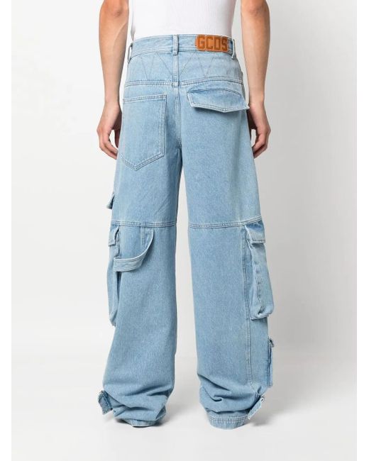 Gcds Blue Cargo-Pocket Wide-Leg Jeans for men