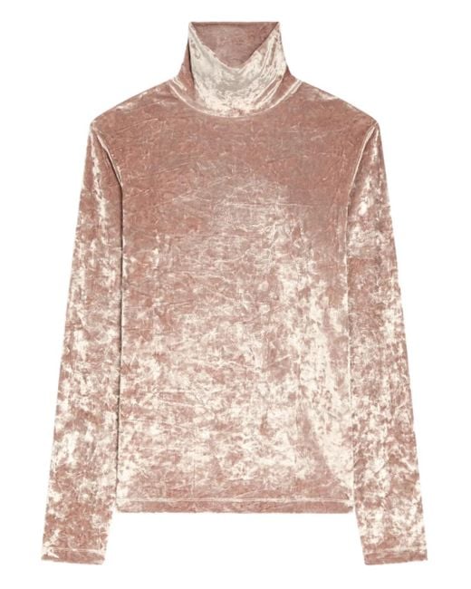 Dries Van Noten Pink Velvet High-Neck T-Shirt for men
