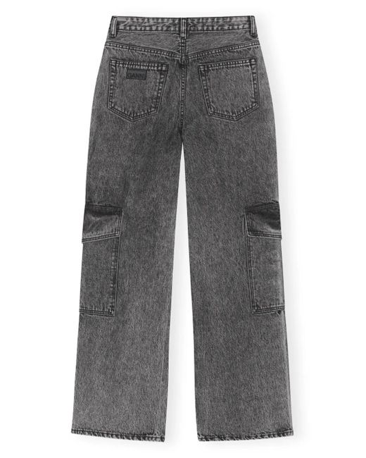 Ganni Gray Mid-Rise Wide-Leg Jeans