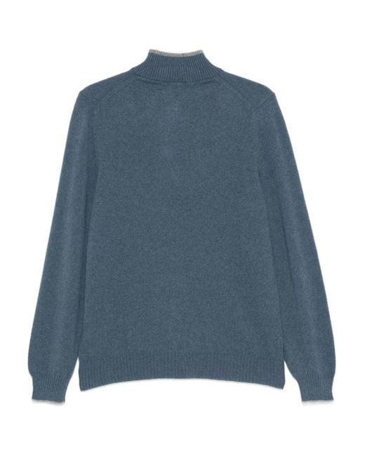 Fedeli Blue Half-Zip Sweatshirt for men