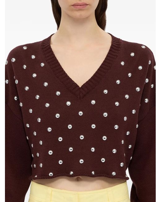 MSGM Brown Studded V-Neck Knitwear