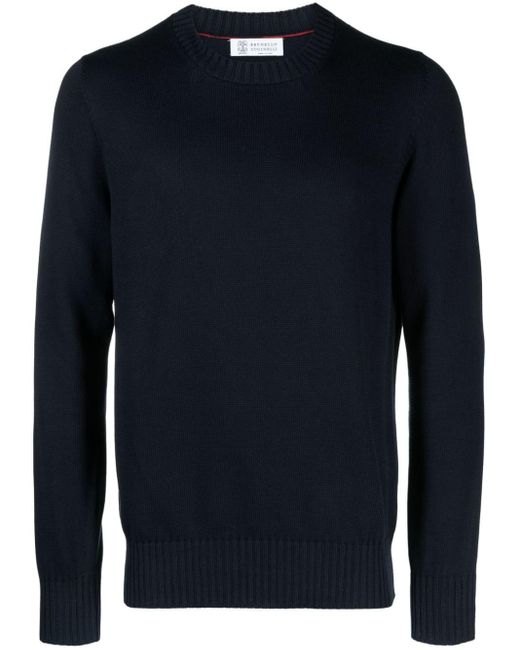 Brunello Cucinelli Blue Crew-Neck Sweater for men