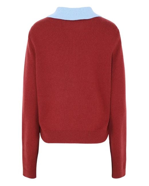 Self-Portrait Red Patch-Pockets Knitted Polo Top