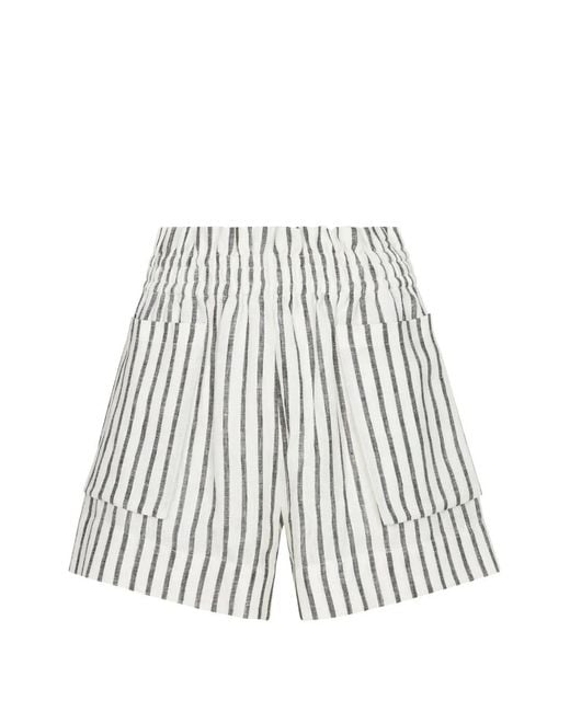 Hevron White Mira Striped Shorts