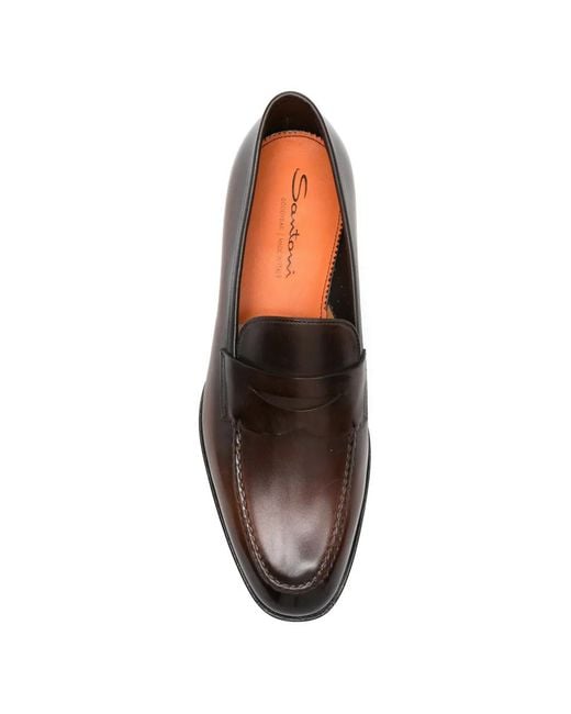Santoni Brown T50 Penny-Detail Loafers for men