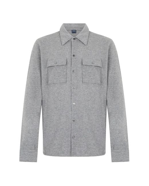 Fedeli Gray Button-Up Cashmere Shirt for men