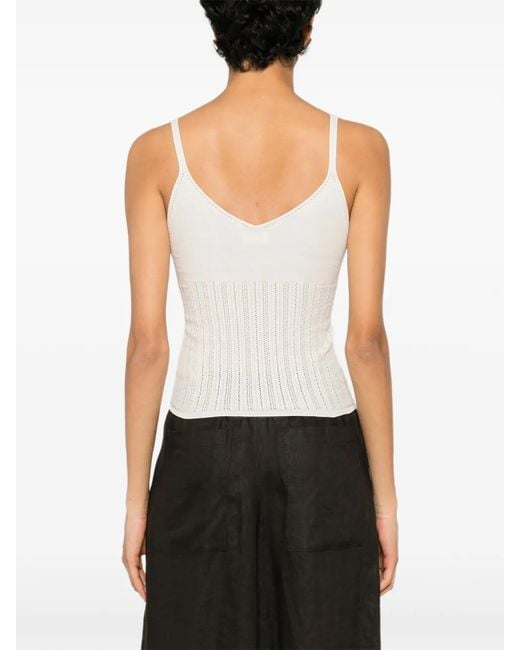 Drykorn White Francyane Ribbed-Knit V-Neck Top