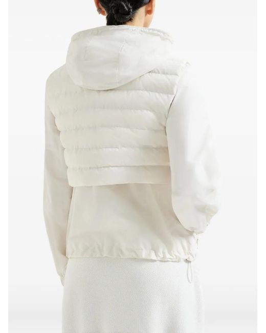 Brunello Cucinelli White Techno Cotton Taffeta Outerwear Jacket With Detachable Down Vest, Logo And Monili