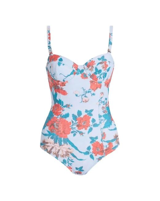 Erdem Blue Floral-Print Moulded-Cup Swimsuit