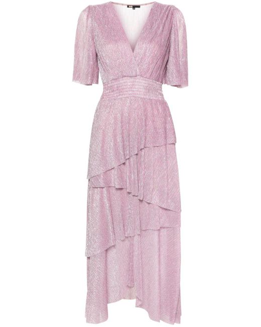 Maje Pink Lurex Tiered Maxi Dress