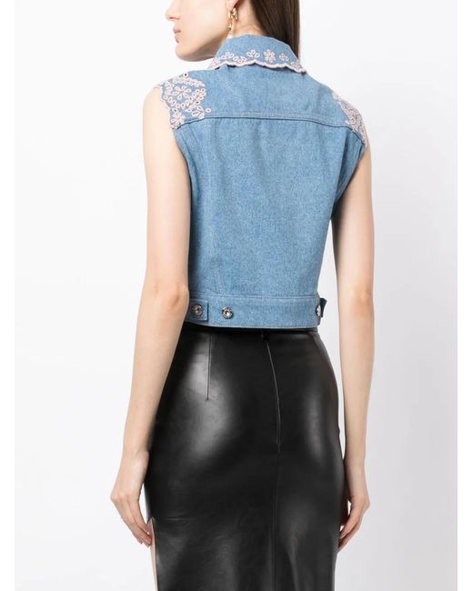 Rabanne Blue Embroidered Denim Cropped Vest