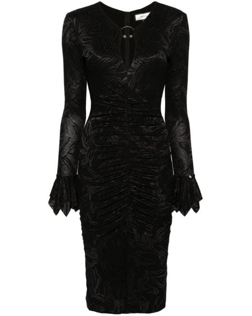 Nissa Black Ring-embellishment Patterned-jacquard Dress