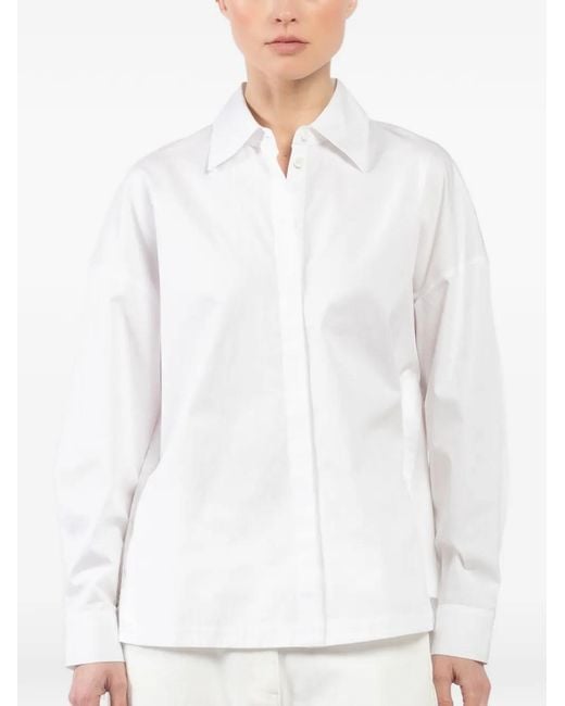 Tibi White Gabe Point-Collar Long-Sleeved Shirt