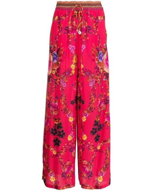 Camilla Red View From The Veil Floral-Print Silk Pants