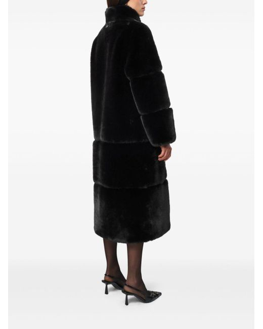 Apparis Black Sylke V-Neck Faux-Fur Coat