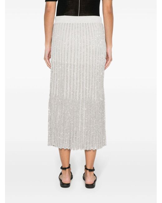 Brunello Cucinelli White Sequin-embellished Knitted Skirt