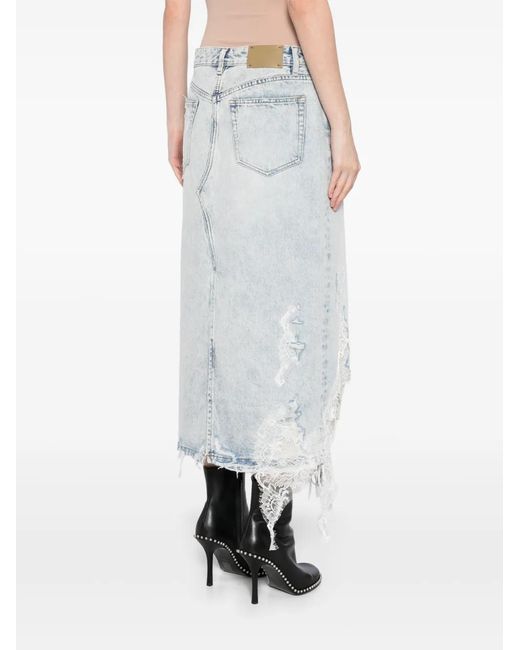 JNBY White Lace Patchwork Denim Maxi Skirt