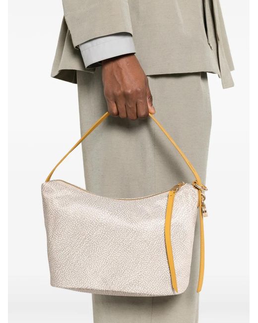 Borbonese White Patterned Zipped Tote Bag