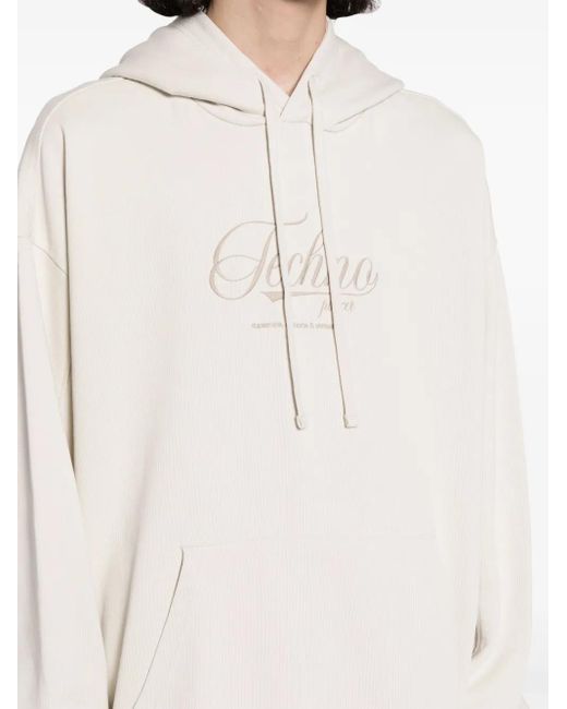 FIVE CM White Terry Embroidered Cotton Hoodie for men