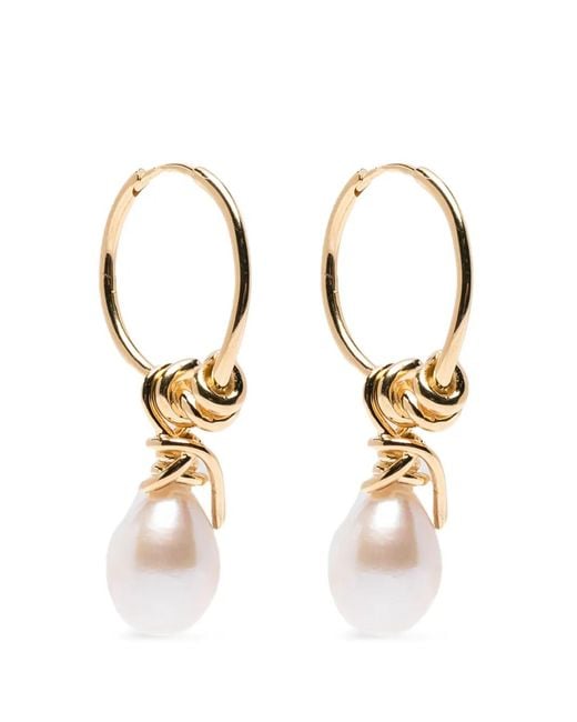 Completedworks Metallic Pearl-Pendant Hoop Earrings