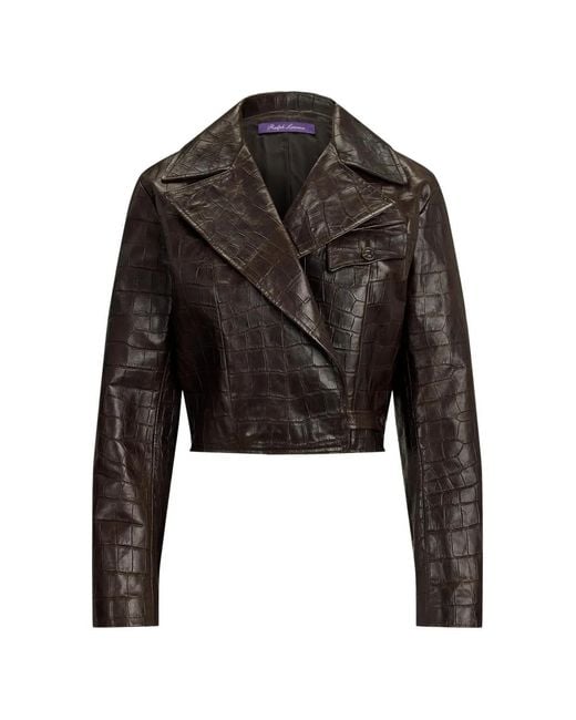 Ralph Lauren Black Jaxson Crocodile-Pattern Leather Jacket