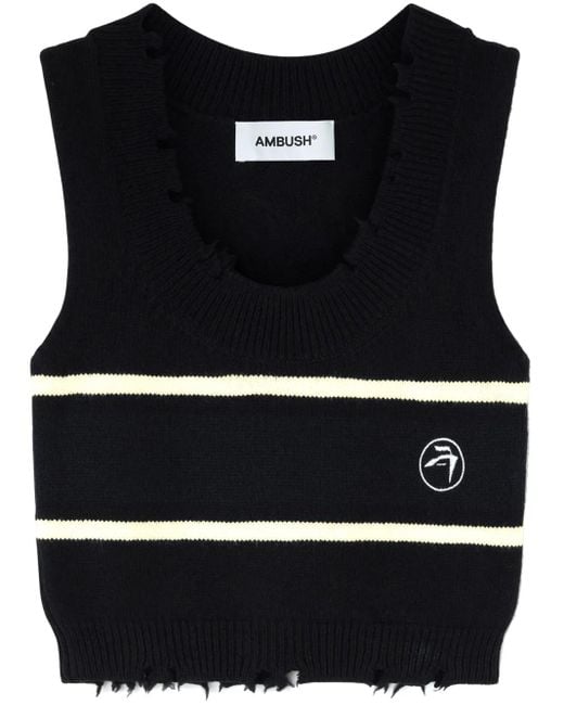 Ambush Black Raw-Cut Wool Knitted Top