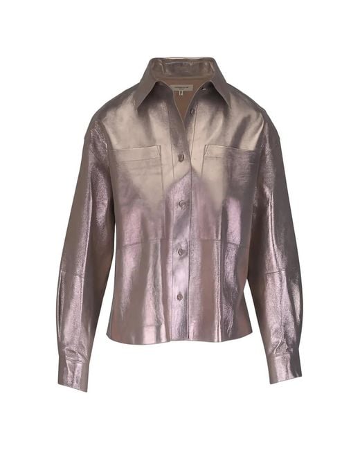 Lafayette 148 New York Brown Metallic Suede Shirt