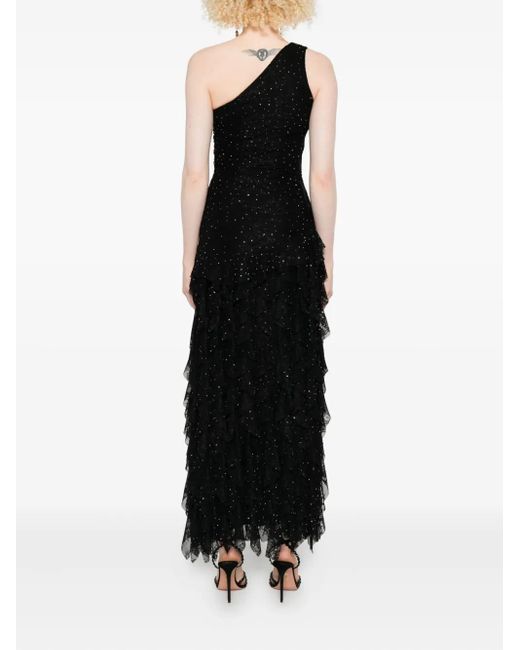 Nissa Black Asymmetrisches Abendkleid mit Verzierung