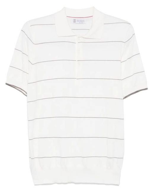 メンズ Brunello Cucinelli ストライプ ポロシャツ White