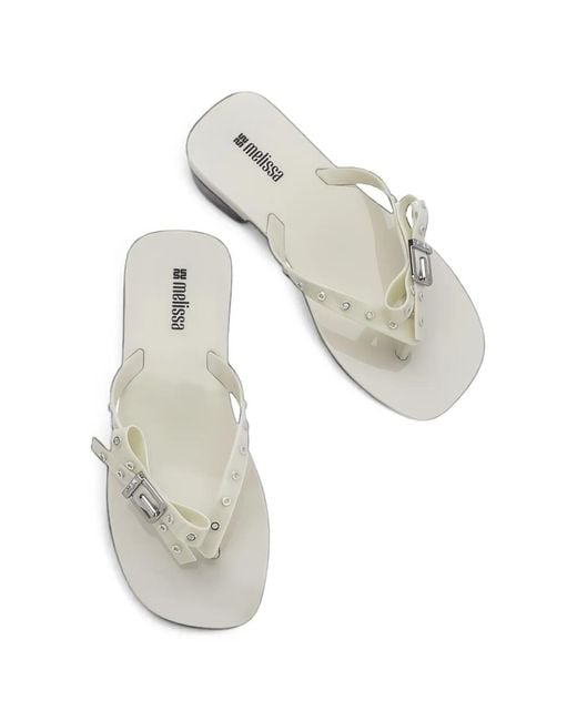 Melissa White Harmonic Squared Bow-Detail Flip-Flops
