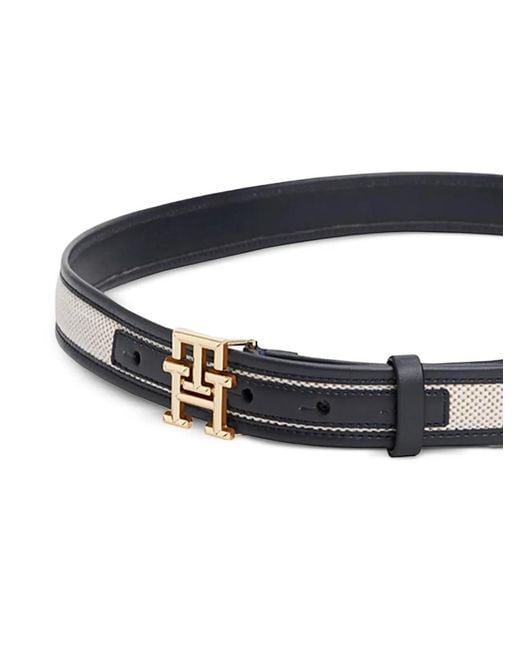 Tommy Hilfiger White Logo-Buckle Textured Belt