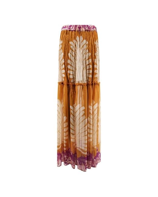 BYE Firenze White Gale Palme Leaf-Print Maxi Skirt