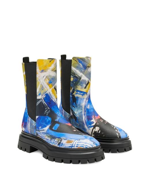 Stuart Weitzman Blue X Kidsuper 50Mm Bedford Artwork Lug-Sole Chelsea Boots