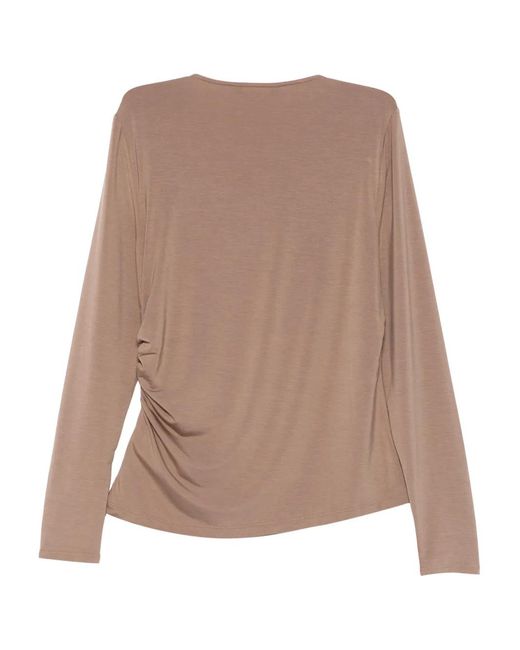 Ralph Lauren Brown Draped-detail Long-sleeve Top