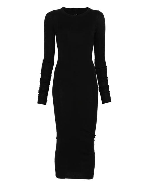 Rick Owens Black Midikleid mit langen Ärmeln