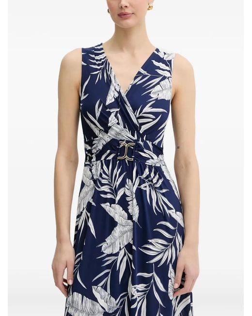 Morgan Blue Leaf-Print Buckle-Detail Maxi Dress
