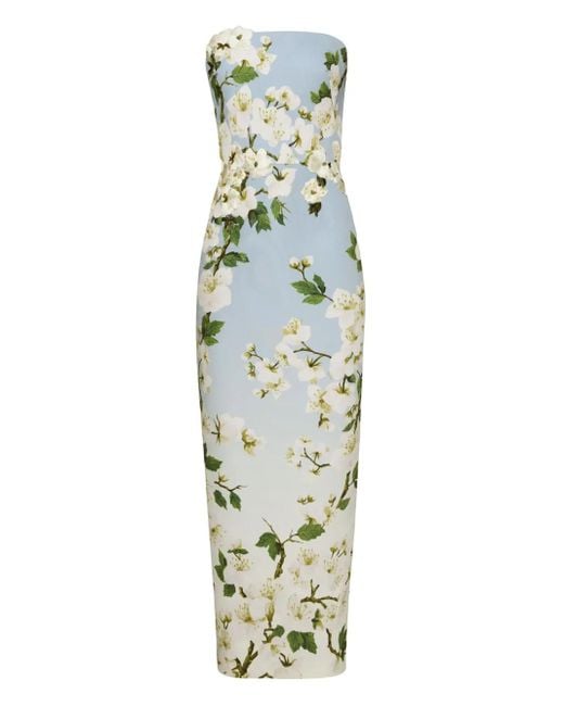 Oscar de la Renta Metallic Floral-Print Strapless Dress