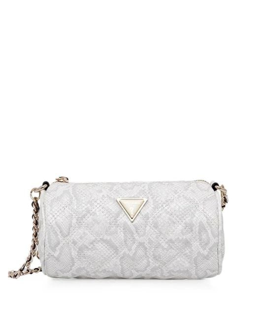 Guess White Giully Snakeskin-Effect Quilted Cross Body Bag