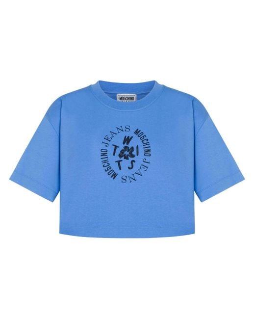 Moschino Jeans Katoenen T-shirt Met Logoprint in het Blue