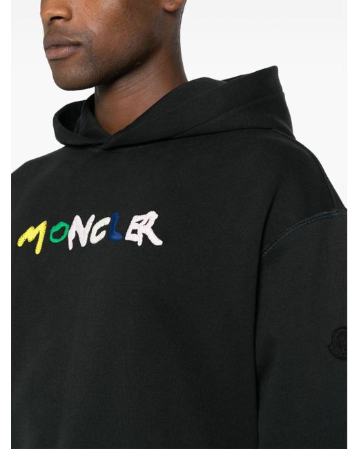 Moncler Hoodie Met Geborduurd Logo in het Black voor heren