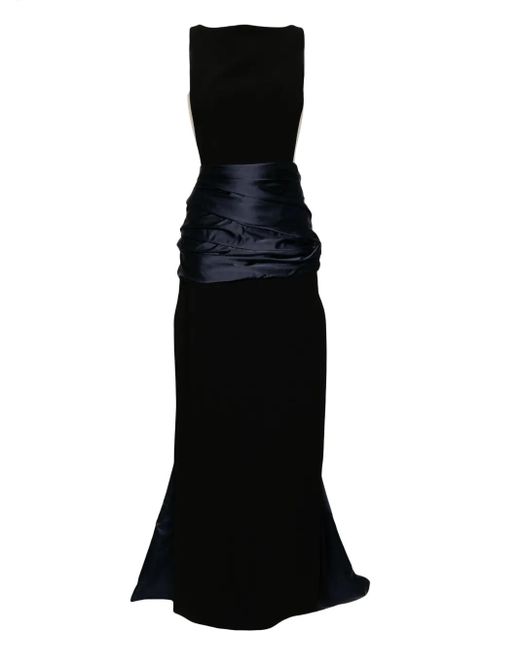 Isabel Sanchis Black Boatneck Sheer Sides Gown