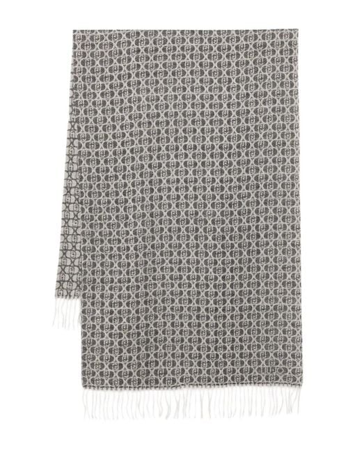 Liu Jo Gray Monogram Fringed Scarf