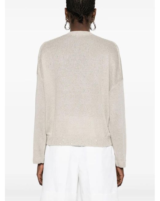 Brunello Cucinelli Natural Sequin-Embellished Top