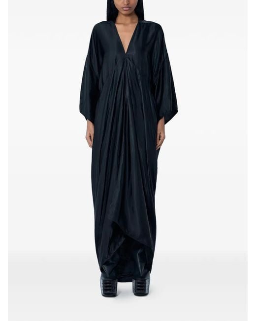 Rick Owens Blue V-Neck Draped Maxi Dress